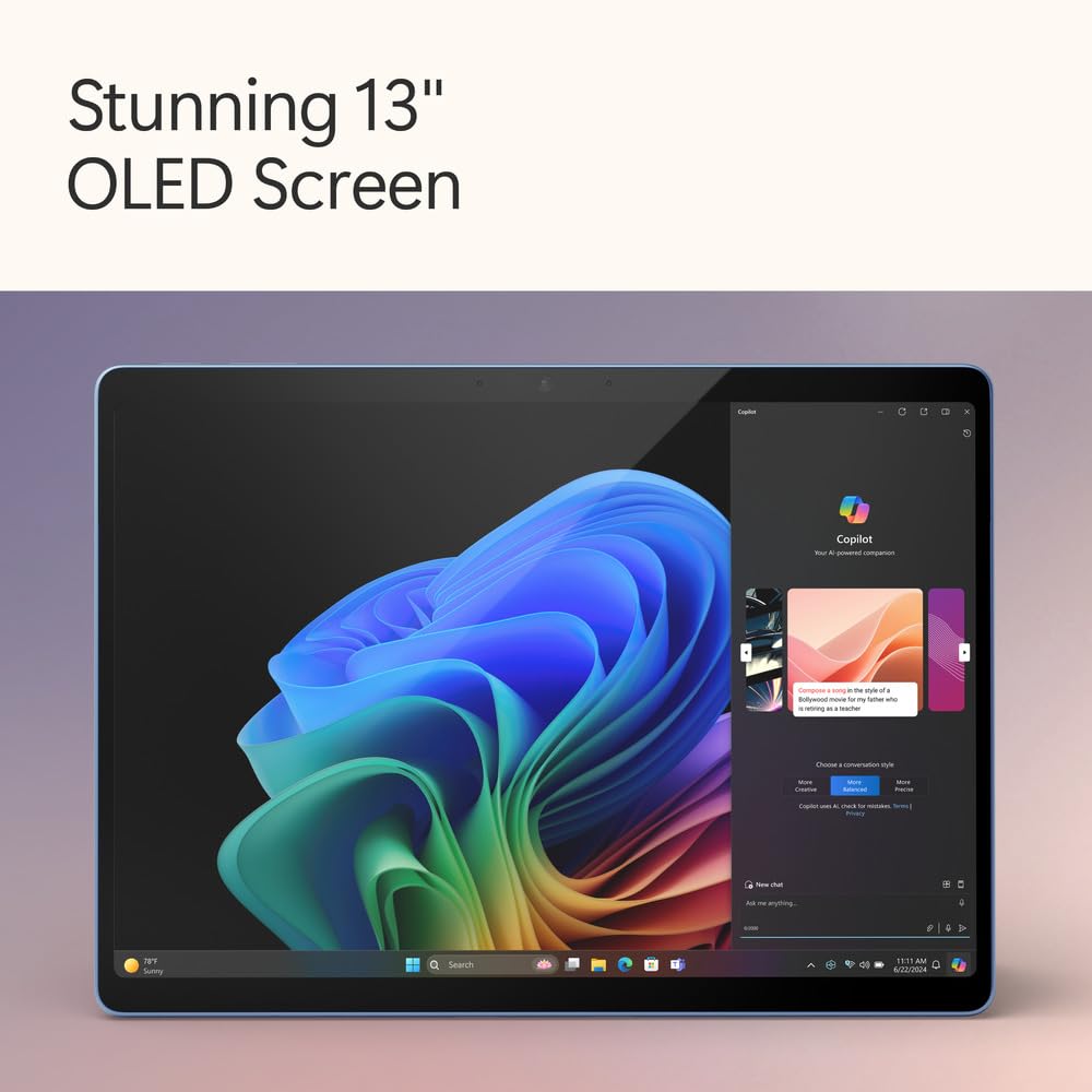 Microsoft Surface Pro 2-in-1 Laptop/Tablet (2024), Windows 11 Copilot+ PC, 13" Touchscreen Display, Snapdragon X Plus (10 Core), 16GB RAM, 512GB Storage, Dune