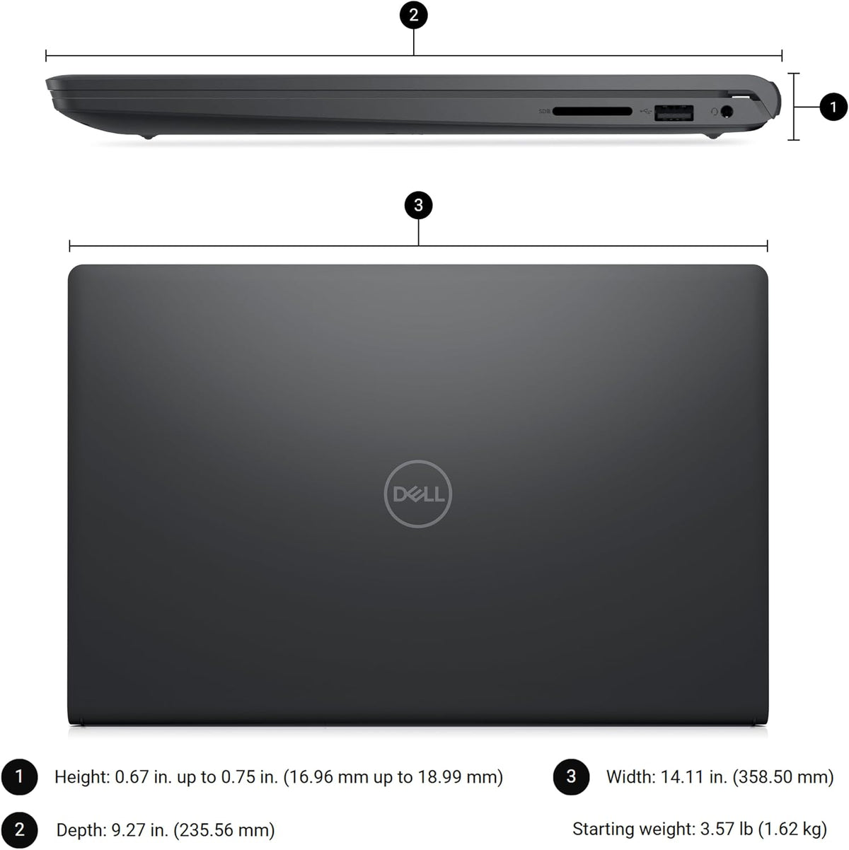 Dell Pro 15 Essential Laptop, Intel Core 3 100U, 16GB DDR5, 512GB SSD, FHD