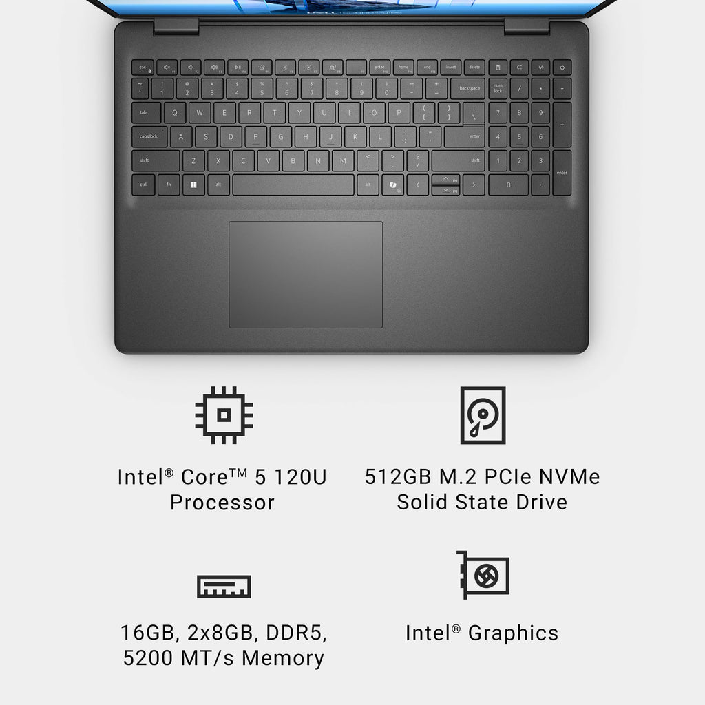 Dell 16 Laptop DC16251, FHD+, Intel Core 7 150U, 16GB RAM, Windows 11 Home