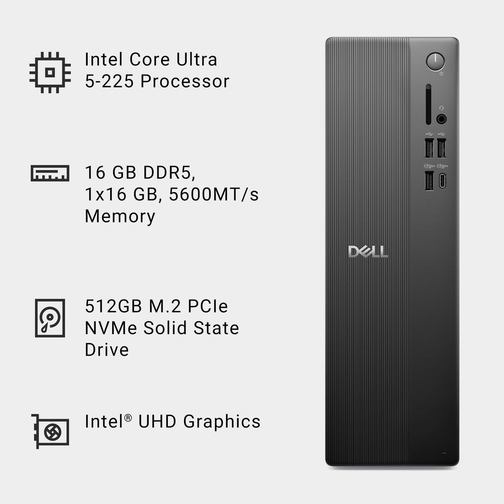 Dell Slim Desktop ECS1250 - Intel Core i3 14100 Processor, 8GB DDR5 RAM, 512GB SSD, WiFi 6, Intel UHD Graphics 730, Windows 11 Home, Onsite Service - Black