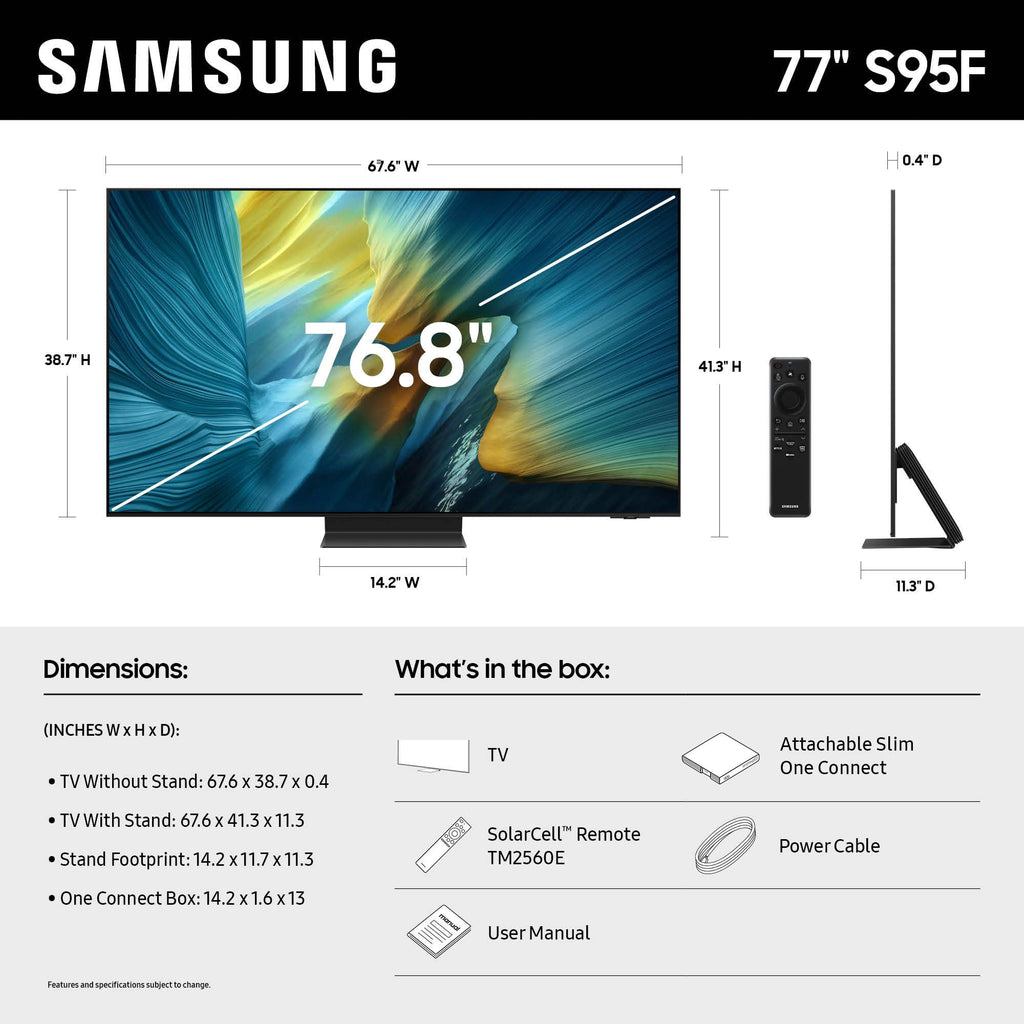 Samsung 65-Inch Class OLED S95F 4K Glare Free Smart TV (2025 Model) NQ4 AI Gen3 Processor, HDR Pro, Motion Xcelerator 164Hz, Dolby Atmos, Samsung Vision AI, Alexa Built-in