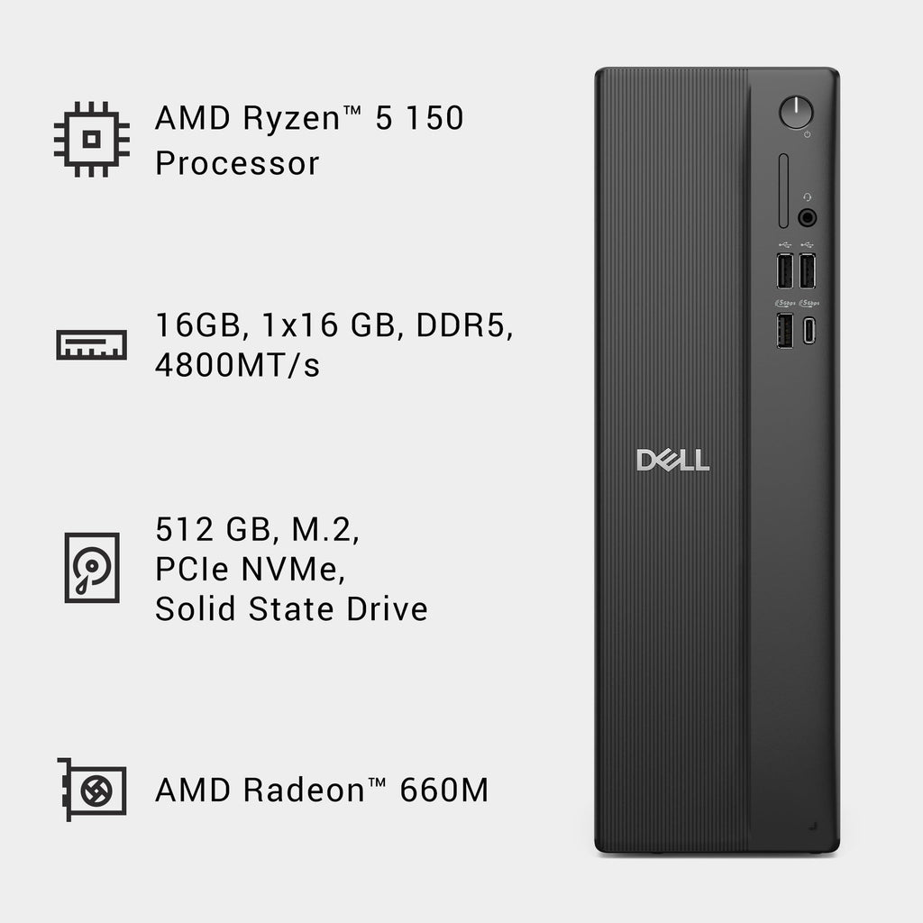 Dell Slim Desktop ECS1250 - Intel Core i3 14100 Processor, 8GB DDR5 RAM, 512GB SSD, WiFi 6, Intel UHD Graphics 730, Windows 11 Home, Onsite Service - Black