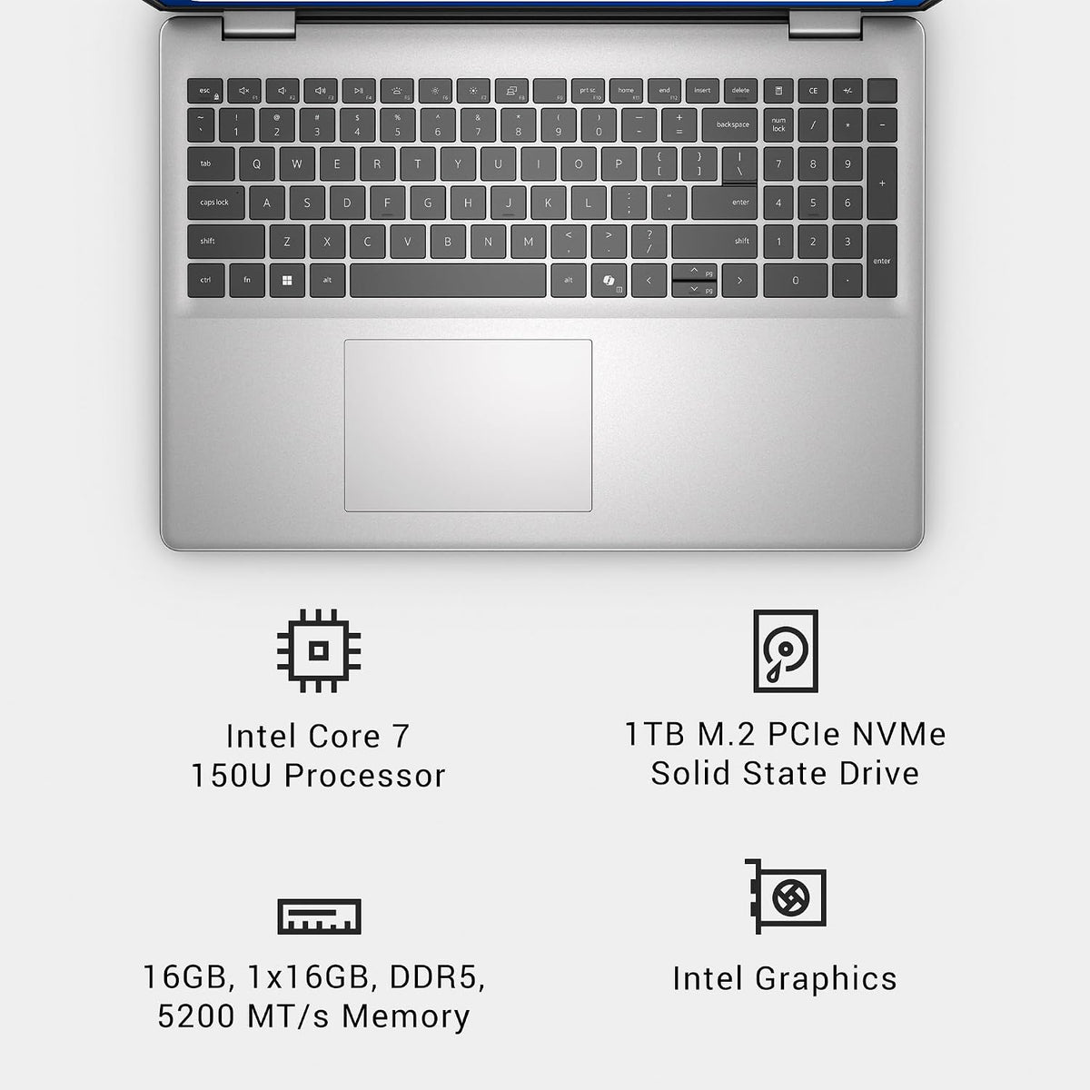 Dell 16 Laptop DC16251, FHD+, Intel Core 7 150U, 16GB RAM, Windows 11 Home