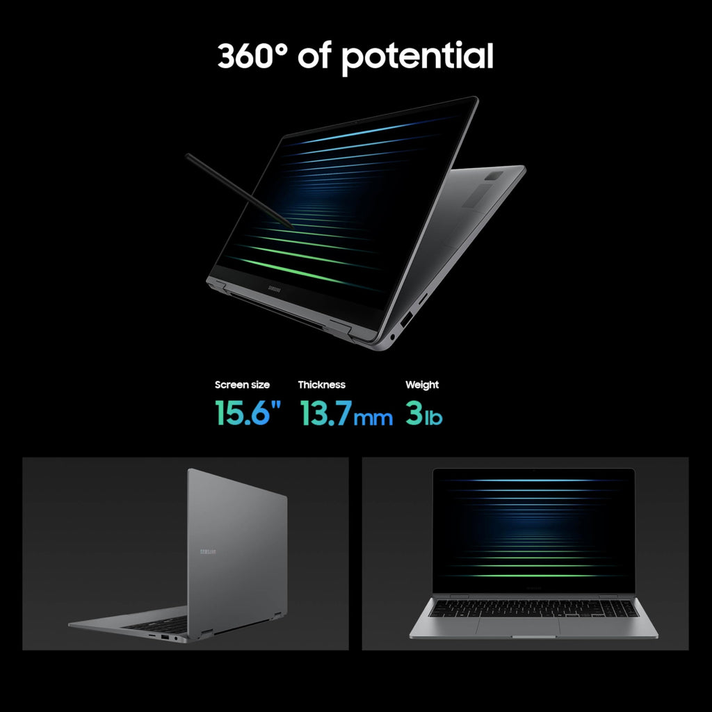 Samsung 16” Galaxy Book5 Pro 360 Copilot+ PC, AI Business Laptop, Windows 11 Pro, Intel Core Ultra 7 Processor 256V, 3K AMOLED Touchscreen, 16GB / 512GB, 120HZ, 2025 Model, NP964QHA-KG1US, Gray