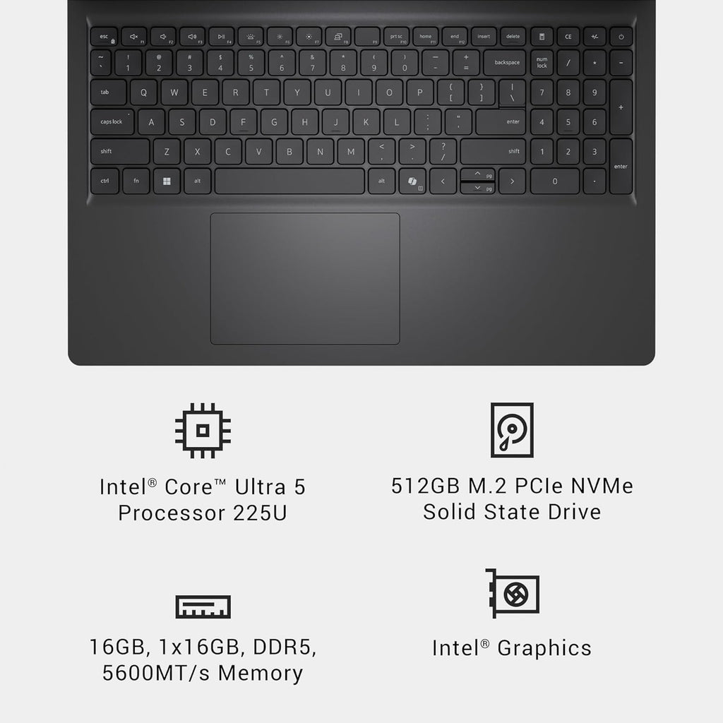 Dell 15.6 Laptop, FHD, Intel Core Ultra 5 225U, 16GB RAM, Windows 11 Home
