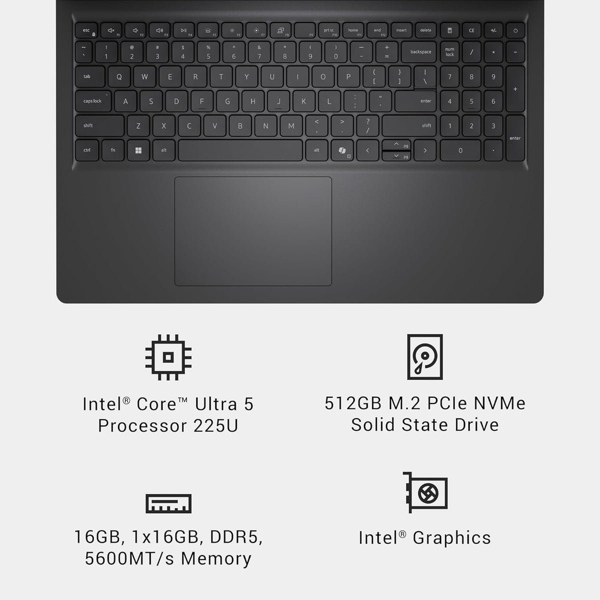 Dell 15.6 Laptop, FHD, Intel Core Ultra 5 225U, 16GB RAM, Windows 11 Home