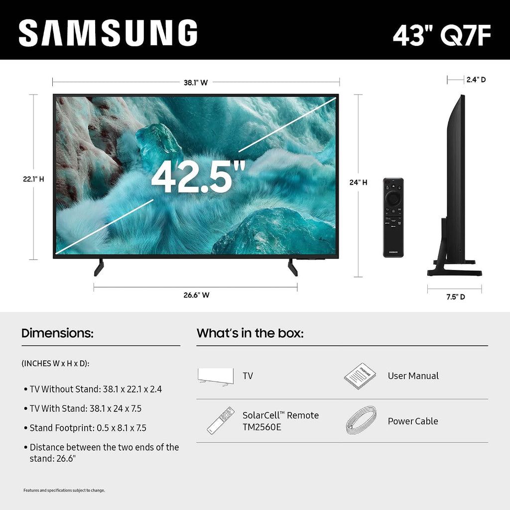 Samsung 43-Inch Class QLED Q7F Series Samsung Vision AI Smart TV (2025 Model, 43Q7F) Quantum HDR, Object Tracking Sound Lite, Q4 AI Gen1 Processor, 4K upscaling, Gaming Hub, Alexa Built-in