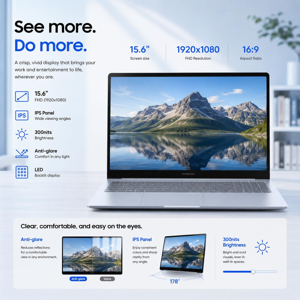 Samsung Galaxy Book4 2024 Business Laptop 15.6" FHD IPS 10-Core Intel 7 150U 16GB LPDDR4 512GB SSD Intel Graphics Wi-Fi 6 Backlit Keyboard Fingerprint Win11 Home w/ONT 32GB USB
