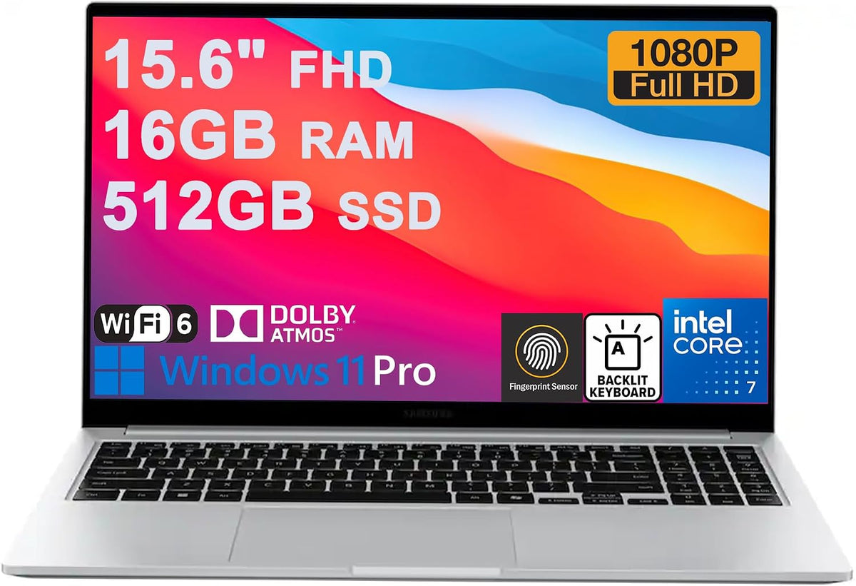 Samsung Galaxy Book 4 Business AI Laptop 15.6" FHD IPS Intel 10-core Ultra 7 150U (Beats i7-1335U) 16GB RAM 512GB SSD Backlit Fingerprint for Creator Designer Business Professional Win11Pro