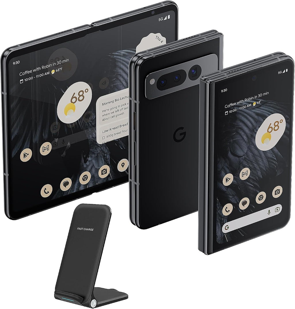 Google Pixel Fold Phone - Unlocked Android 5G Smartphones with 7.6" OLED Display, 256GB Storage, 12GB RAM, Triple Camera, Foldable Split-Screen Design, 24Hr Battery, Wireless Charging Bundle, Obsidian