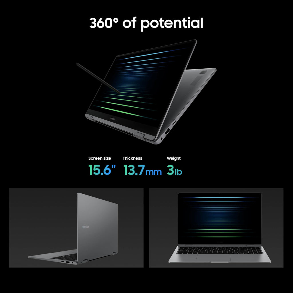Samsung 16” Galaxy Book5 Pro 360 Copilot+ PC, AI Business Laptop, Windows 11 Pro, Intel Core Ultra 7 Processor 256V, 3K AMOLED Touchscreen, 16GB / 512GB, 120HZ, 2025 Model, NP964QHA-KG1US, Gray