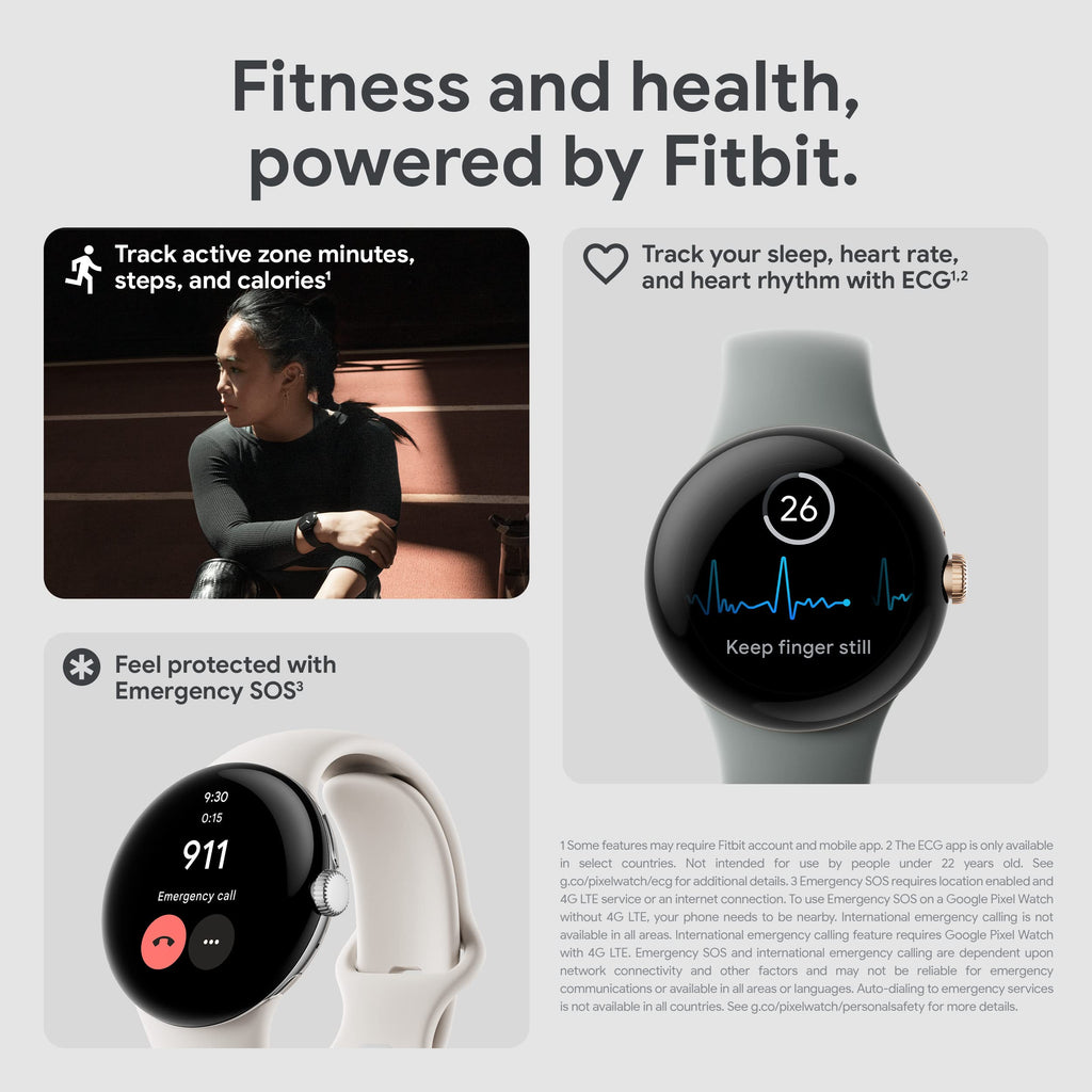 Google Pixel Watch 1st Gen (Previous Model) - Android Smartwatch with Fitbit Activity Tracking - Heart Rate Tracking Watch - Champagne Gold Stainless Steel case with Hazel Active band - LTE