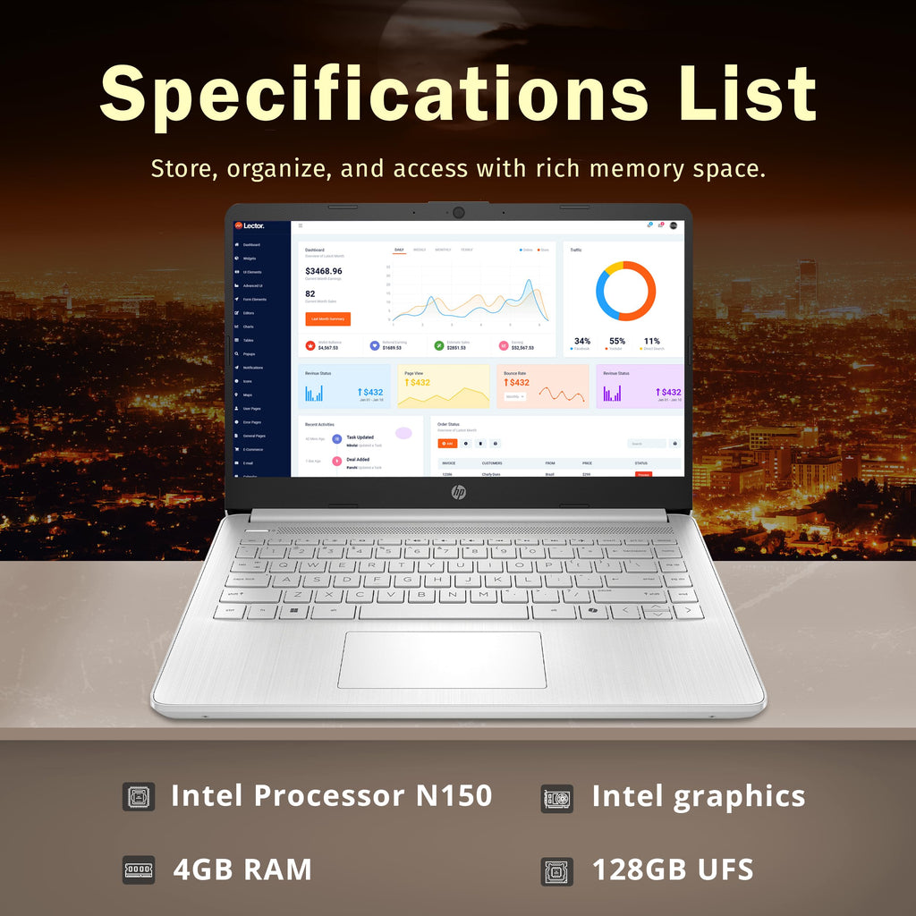 HP Stream 14" HD Laptop, Intel Processor N150, 4GB RAM, 128GB UFS, Intel Graphics, Webcam, Wi-Fi 6, Long Battery Life, Copilot, Windows 11 S, Gold (Renewed)