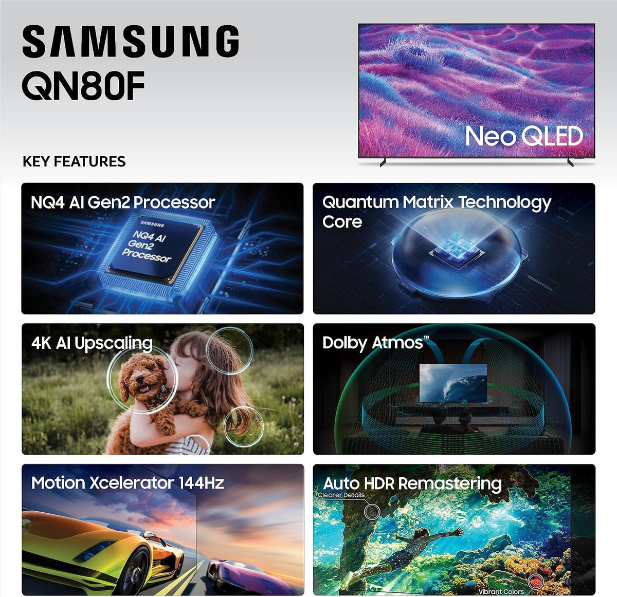 Samsung 55-Inch Class Neo QLED 4K QN80F Series, Vision AI, Mini LED Smart TV (2025 Model, 55QN80F) Neo Quantum HDR, Object Tracking Sound Lite w/Dolby Atmos, NQ4 AI Gen2 Processor, Alexa Built-in