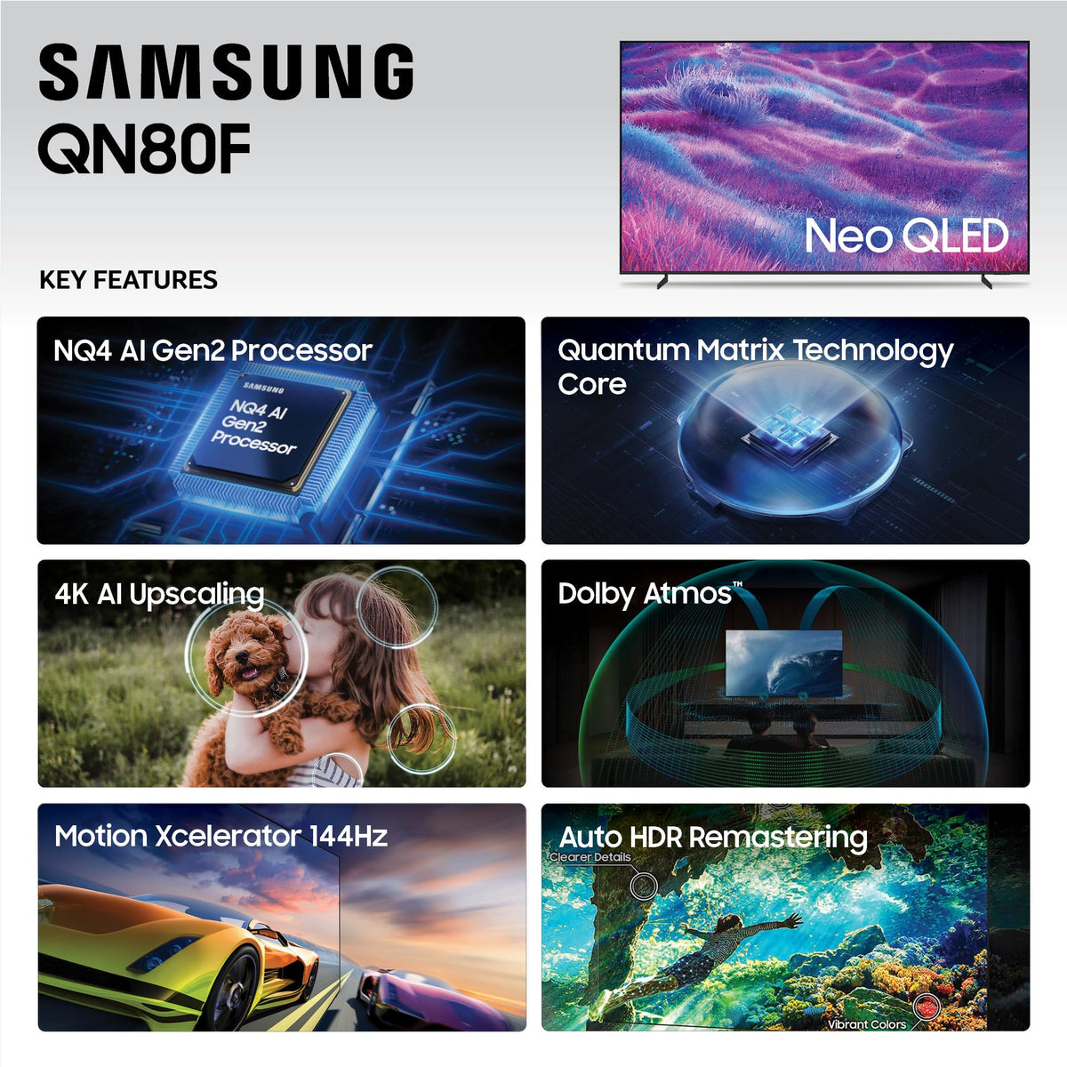 Samsung 55-Inch Class Neo QLED 4K QN80F Series, Vision AI, Mini LED Smart TV (2025 Model, 55QN80F) Neo Quantum HDR, Object Tracking Sound Lite w/Dolby Atmos, NQ4 AI Gen2 Processor, Alexa Built-in