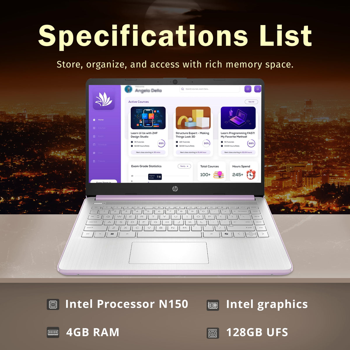 HP Stream 14" HD Laptop, Intel Processor N150, 4GB RAM, 128GB UFS, Intel Graphics, Webcam, Wi-Fi 6, Long Battery Life, Copilot, Windows 11 S, Gold (Renewed)