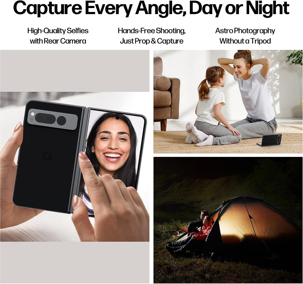 Google Pixel Fold Phone - Unlocked Android 5G Smartphones with 7.6" OLED Display, 256GB Storage, 12GB RAM, Triple Camera, Foldable Split-Screen Design, 24Hr Battery, Wireless Charging Bundle, Obsidian