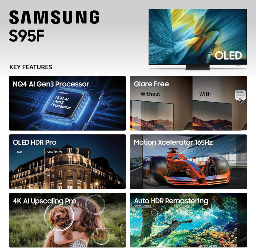 Samsung 65-Inch Class OLED S95F 4K Glare Free Smart TV (2025 Model) NQ4 AI Gen3 Processor, HDR Pro, Motion Xcelerator 164Hz, Dolby Atmos, Samsung Vision AI, Alexa Built-in