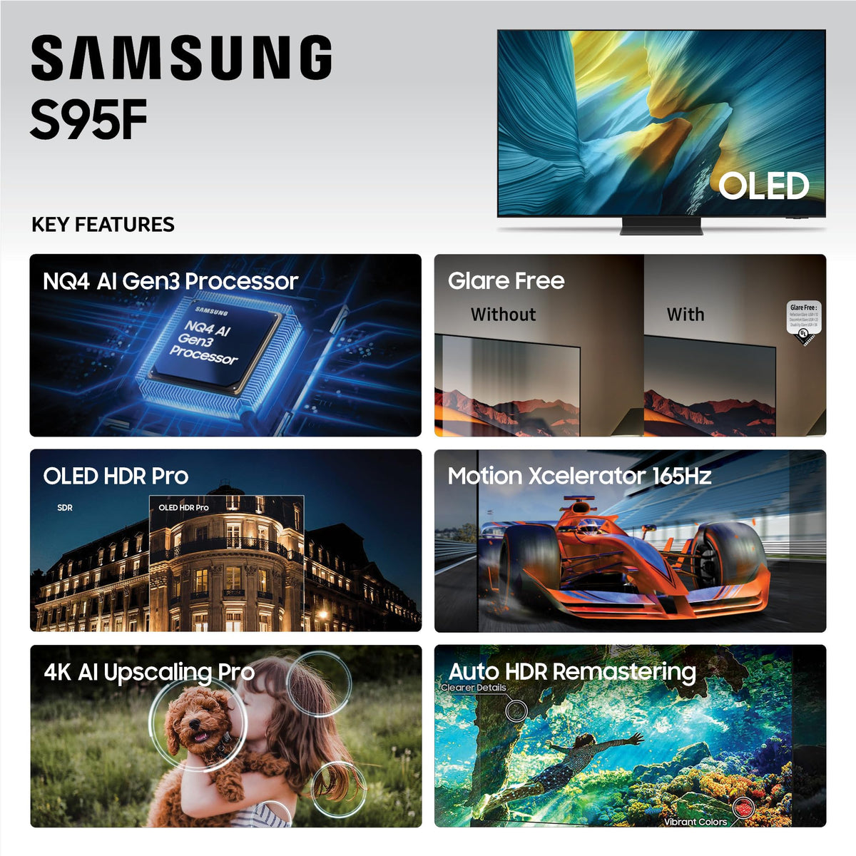 Samsung 65-Inch Class OLED S95F 4K Glare Free Smart TV (2025 Model) NQ4 AI Gen3 Processor, HDR Pro, Motion Xcelerator 164Hz, Dolby Atmos, Samsung Vision AI, Alexa Built-in