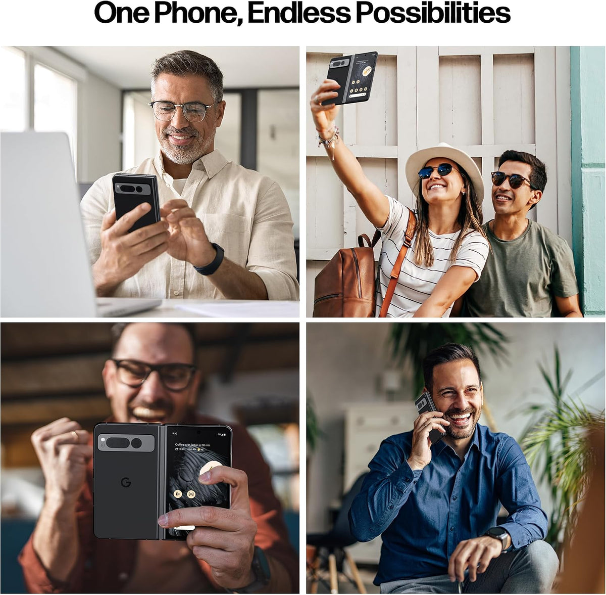 Google Pixel Fold Phone - Unlocked Android 5G Smartphones with 7.6" OLED Display, 256GB Storage, 12GB RAM, Triple Camera, Foldable Split-Screen Design, 24Hr Battery, Wireless Charging Bundle, Obsidian