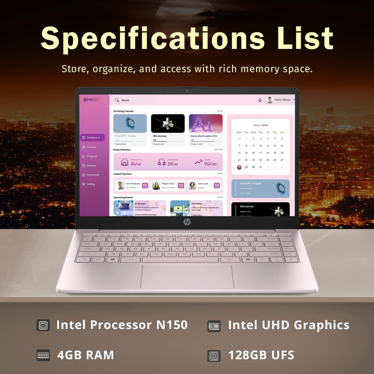 HP Stream 14" HD Laptop, Intel Processor N150, 4GB RAM, 128GB UFS, Intel Graphics, Webcam, Wi-Fi 6, Long Battery Life, Copilot, Windows 11 S, Gold (Renewed)
