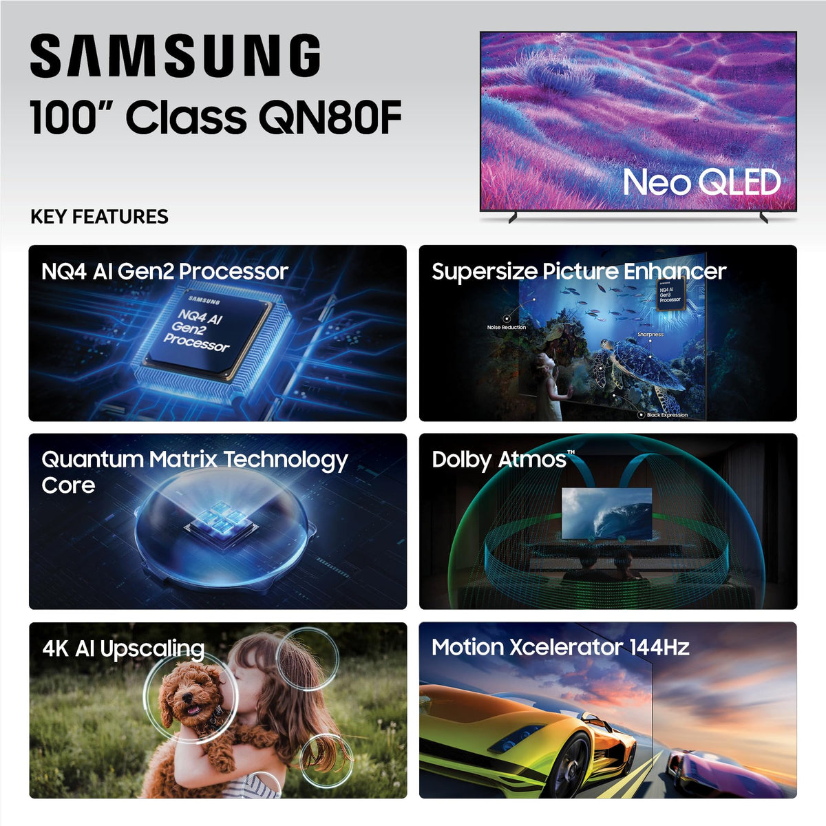 Samsung 55-Inch Class Neo QLED 4K QN80F Series, Vision AI, Mini LED Smart TV (2025 Model, 55QN80F) Neo Quantum HDR, Object Tracking Sound Lite w/Dolby Atmos, NQ4 AI Gen2 Processor, Alexa Built-in