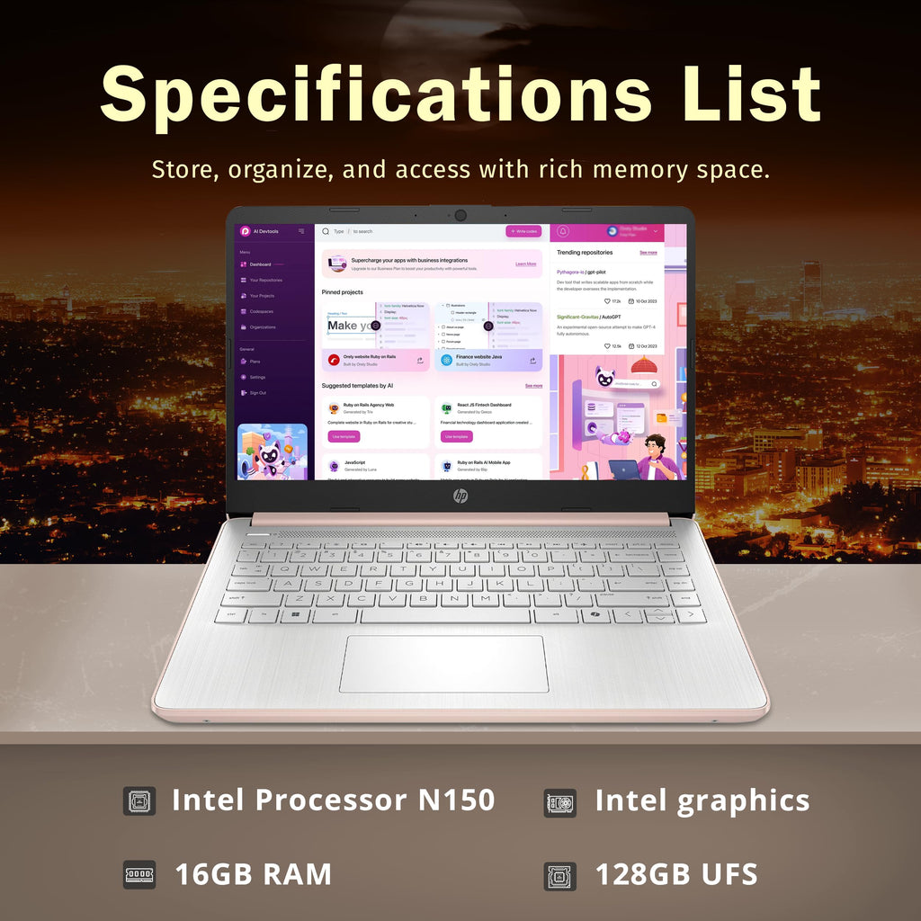 HP Stream 14" HD Laptop, Intel Processor N150, 4GB RAM, 128GB UFS, Intel Graphics, Webcam, Wi-Fi 6, Long Battery Life, Copilot, Windows 11 S, Gold (Renewed)