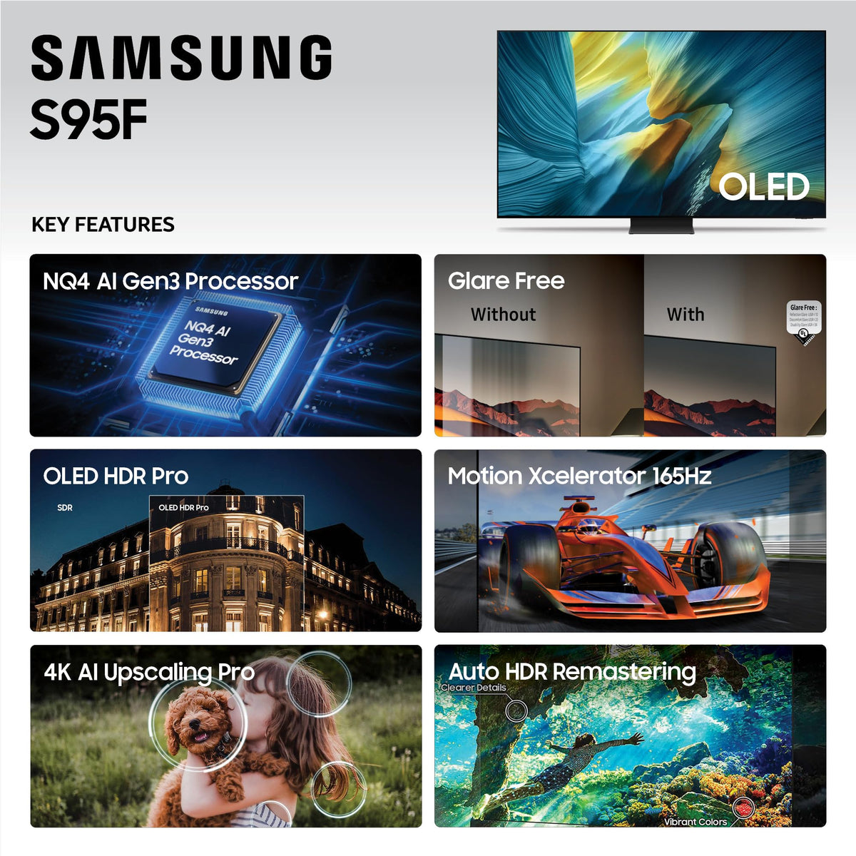 Samsung 65-Inch Class OLED S95F 4K Glare Free Smart TV (2025 Model) NQ4 AI Gen3 Processor, HDR Pro, Motion Xcelerator 164Hz, Dolby Atmos, Samsung Vision AI, Alexa Built-in