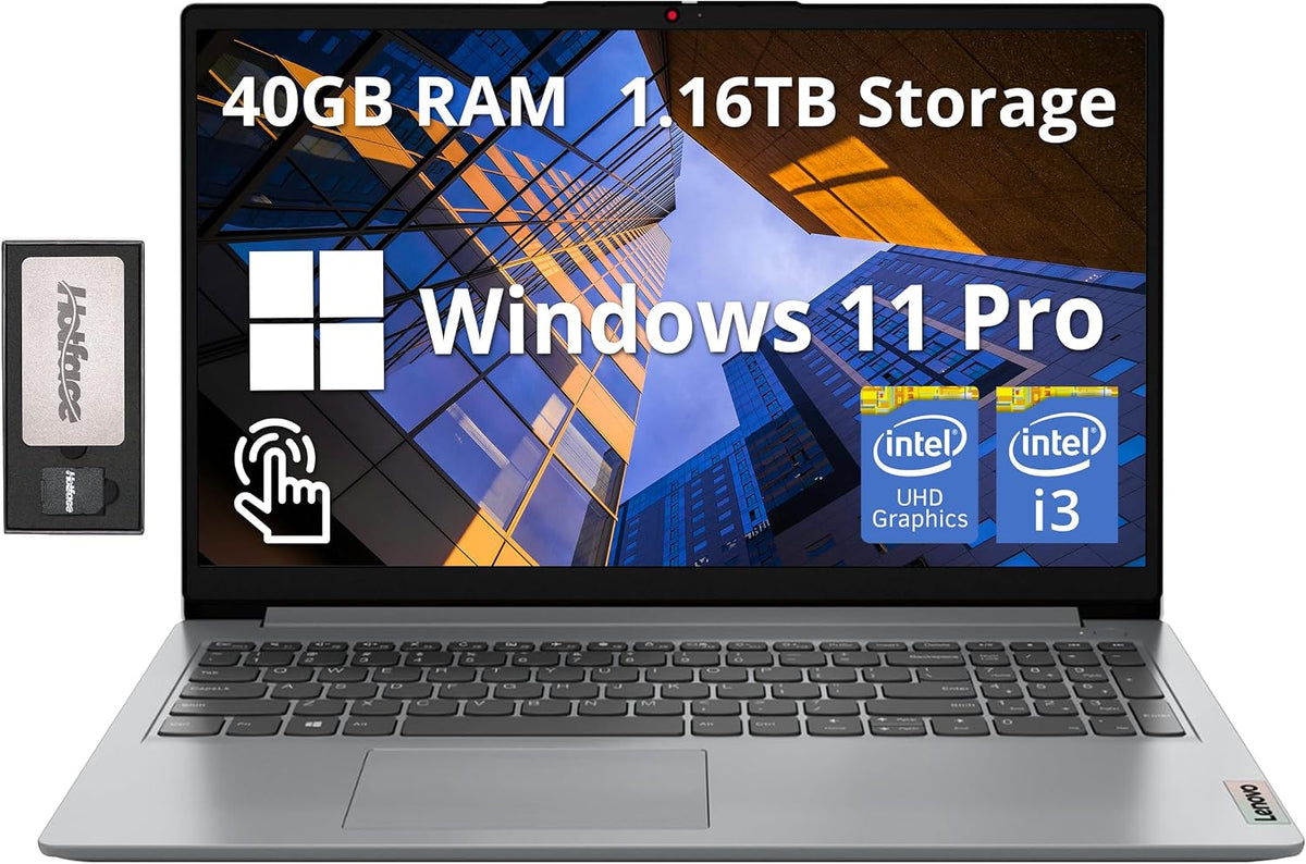 Lenovo Ideapad 1i 15.6" FHD Touchscreen Laptop, Intel i3 1215U, 40GB RAM, 1.16TB Storage(1TB SSD+160GB Docking Station Set), Intel UHD Graphics, Full Size Keyboard, Win11 Pro, Gray