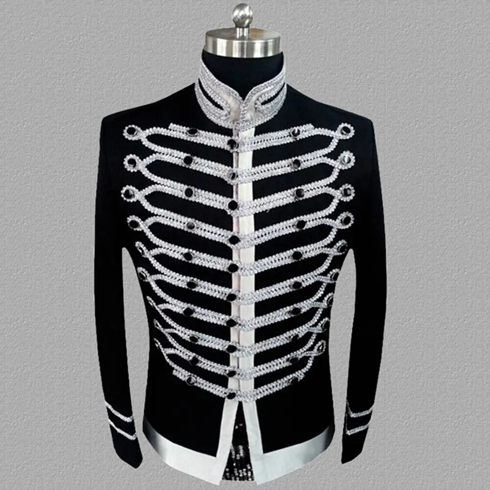 Custom White Jacket Gold Embroidery Hussar Drummer Jacket for Music Shows