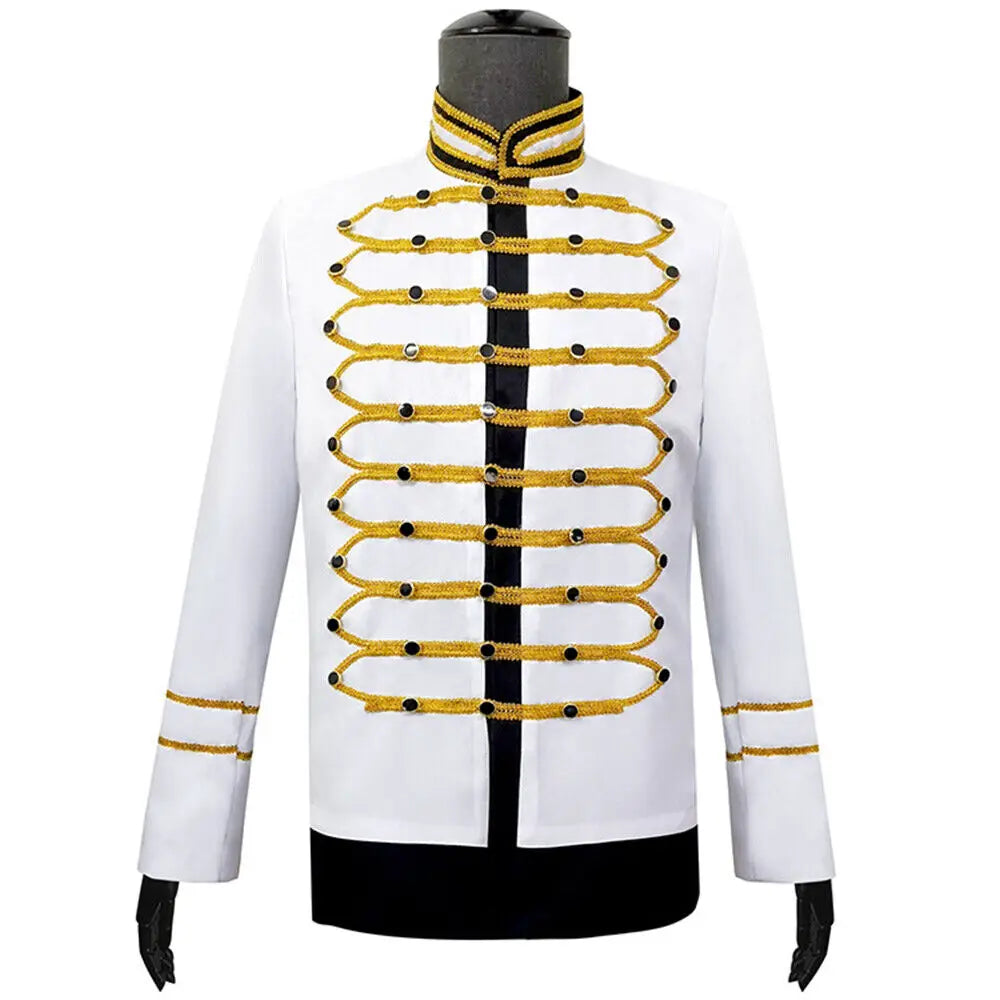 Custom White Jacket Gold Embroidery Hussar Drummer Jacket for Music Shows