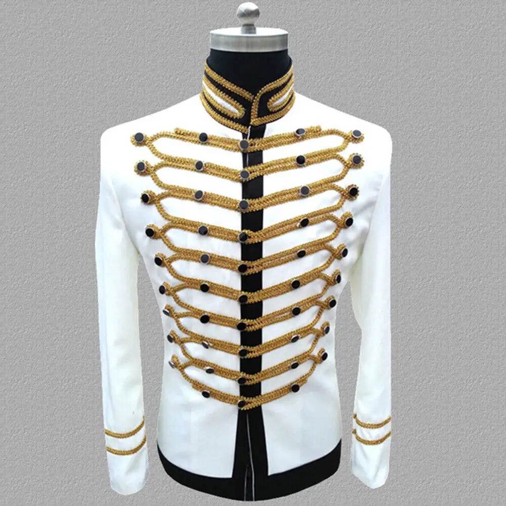 Custom White Jacket Gold Embroidery Hussar Drummer Jacket for Music Shows