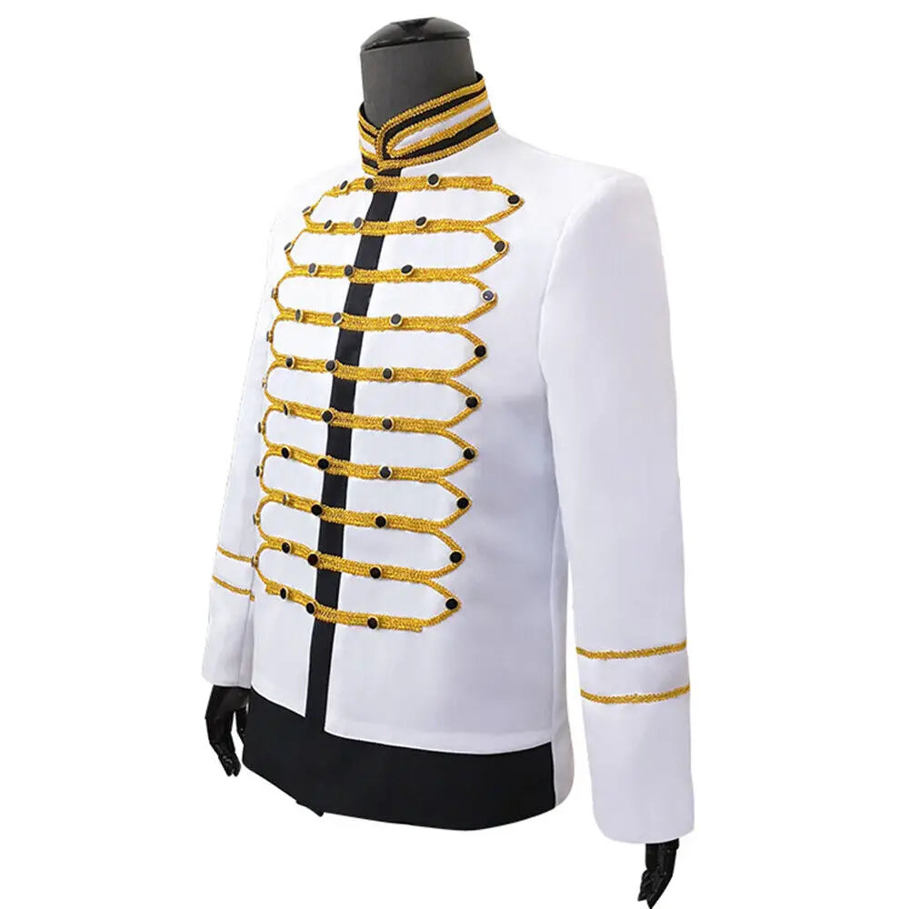 Custom White Jacket Gold Embroidery Hussar Drummer Jacket for Music Shows