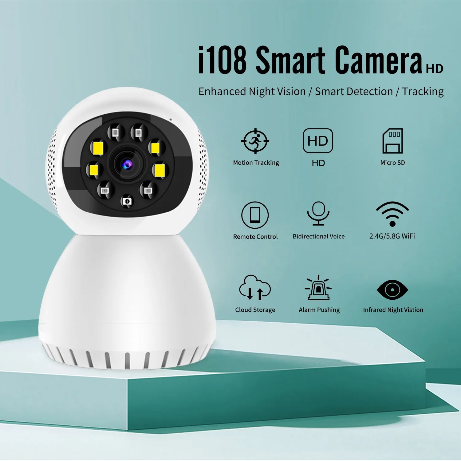 Mini 1080P HD Indoor Security Camera with Night Vision Tuya Smart App 2.4G/5Ghz WiFi Cloud Data Storage Options