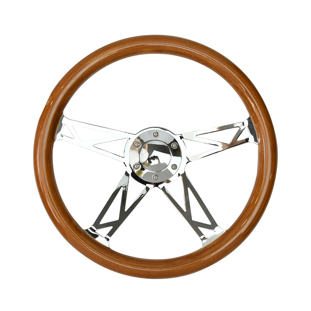 TIYPEOR Universal Classic Solid Wood 15 Inch New Design 4-spoke Bracket Retro Classic Car Steering Wheel