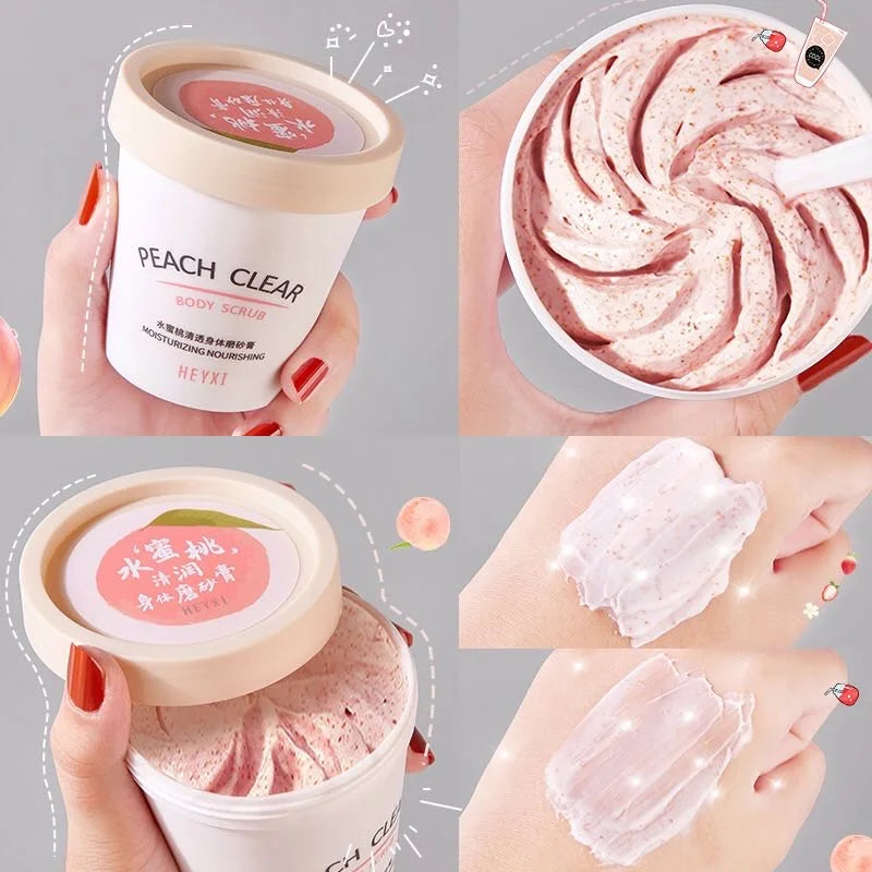 HEYXI Peach Body Scrub 200g Brightening Moisturizing Anti Goose Pimples Bath Shower Fruit Body Exfoliator
