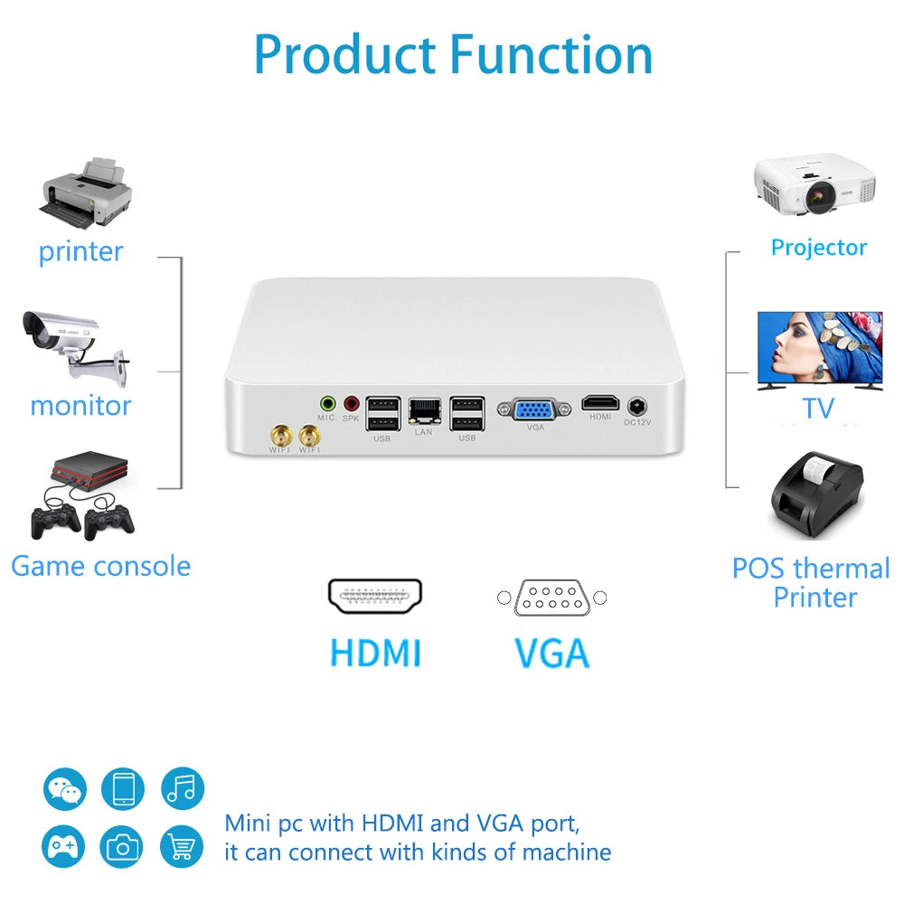 Intel Core i5-4200U 1037U Mini PC DDR3 SSD with 6xUSB 1xHDMI 1xVGA Support WiFi PCIE Linux Pfsense Office Computer Win10 Ready