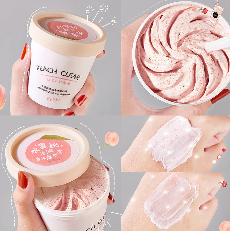 HEYXI Peach Body Scrub 200g Brightening Moisturizing Anti Goose Pimples Bath Shower Fruit Body Exfoliator