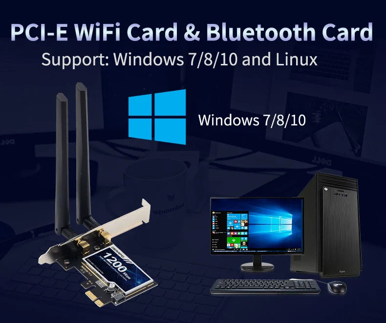 1200Mbps Wireless PCI-e Adapter 802.11ac Bluetooth 4.0 WiFi Wlan Card 2.4G/5GHz Desktop Wifi PCI Express Adapter For Win 7 10 11