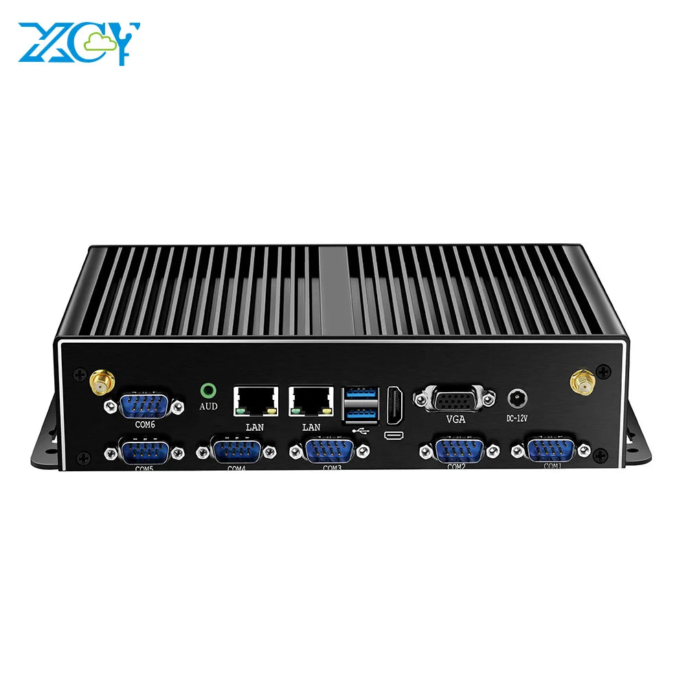 XCY Fanless Industrial Mini PC Intel Core I7 5500U 2x GbE LAN 6x COM RS232 HDMI VGA 6x USB Support WiFi 4G LTE Windows Linux
