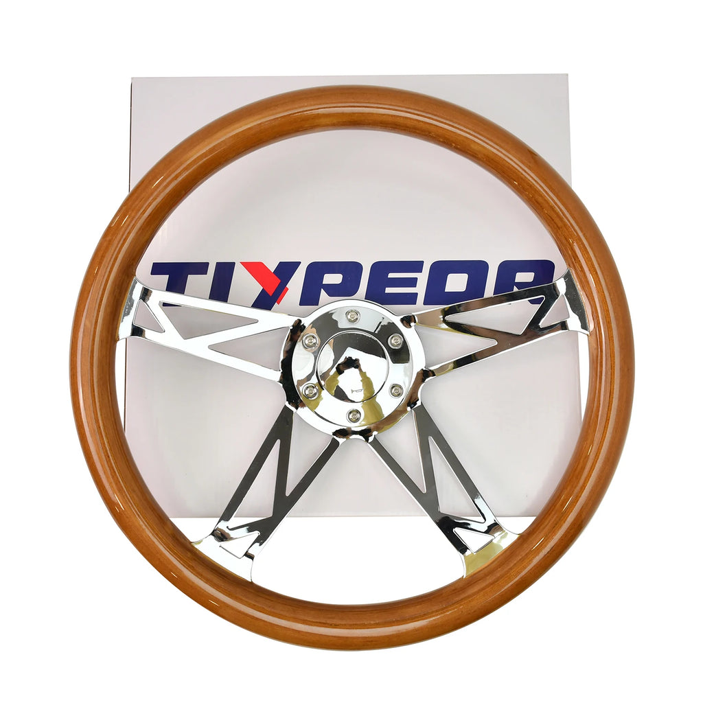 TIYPEOR Universal Classic Solid Wood 15 Inch New Design 4-spoke Bracket Retro Classic Car Steering Wheel