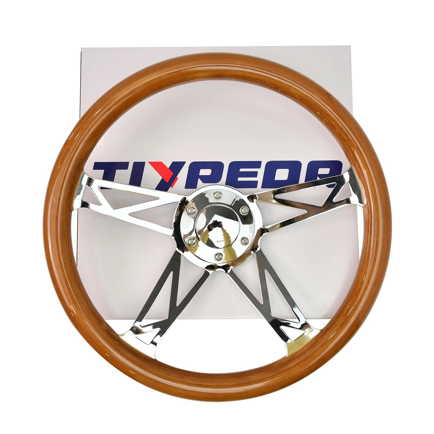 TIYPEOR Universal Classic Solid Wood 15 Inch New Design 4-spoke Bracket Retro Classic Car Steering Wheel