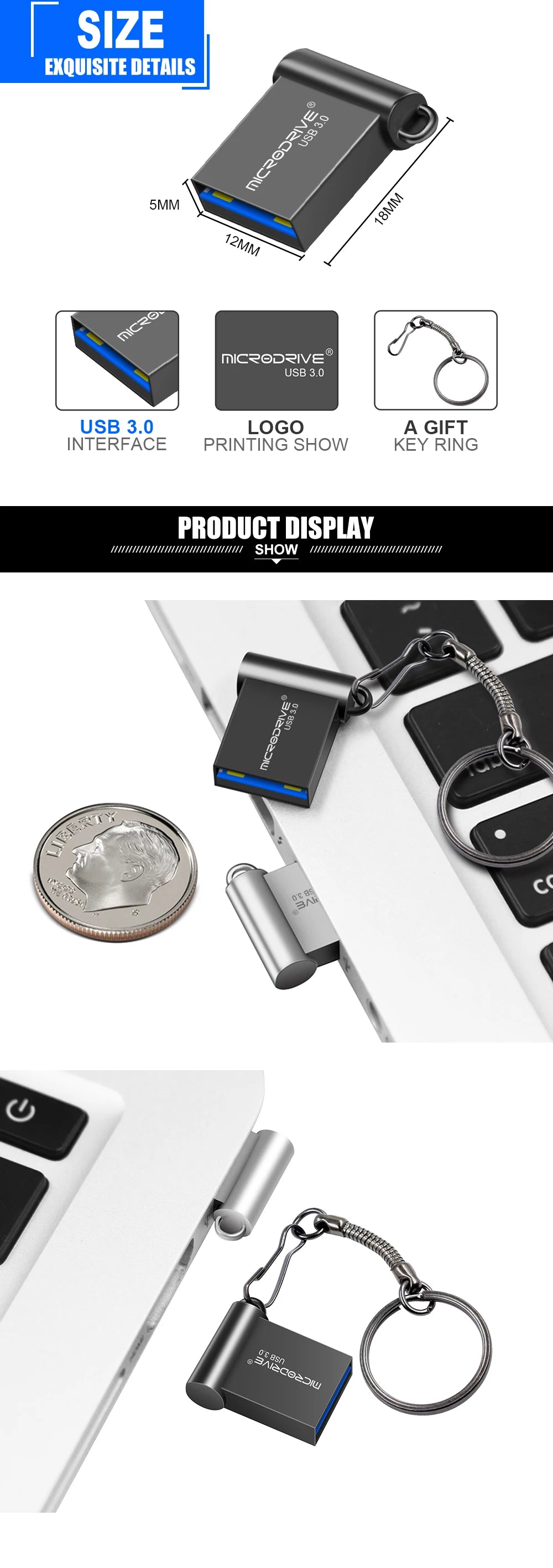 Super Mini USB 3.0 Pendrive Metal 16GB 32GB USB Flash Drive 64G Pen Drive U Disk Flash Memory Stick Gift