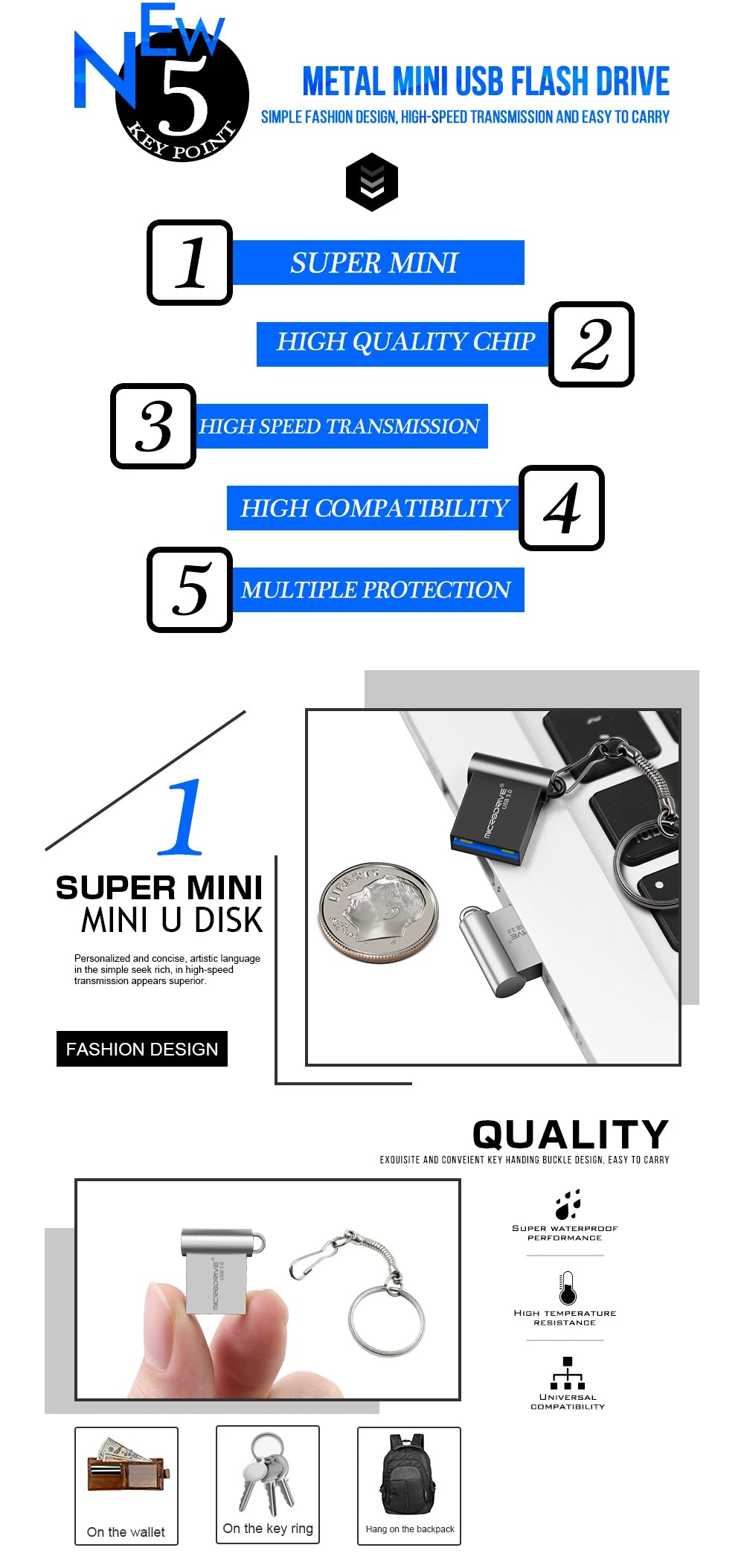 Super Mini USB 3.0 Pendrive Metal 16GB 32GB USB Flash Drive 64G Pen Drive U Disk Flash Memory Stick Gift
