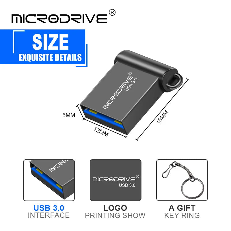 Super Mini USB 3.0 Pendrive Metal 16GB 32GB USB Flash Drive 64G Pen Drive U Disk Flash Memory Stick Gift