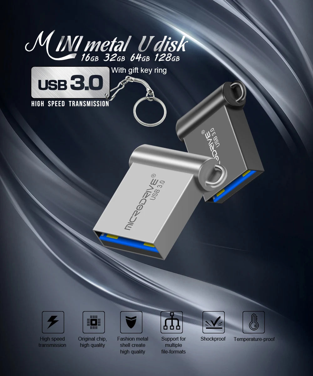 Super Mini USB 3.0 Pendrive Metal 16GB 32GB USB Flash Drive 64G Pen Drive U Disk Flash Memory Stick Gift