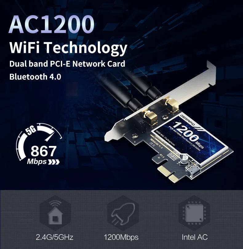 1200Mbps Wireless PCI-e Adapter 802.11ac Bluetooth 4.0 WiFi Wlan Card 2.4G/5GHz Desktop Wifi PCI Express Adapter For Win 7 10 11