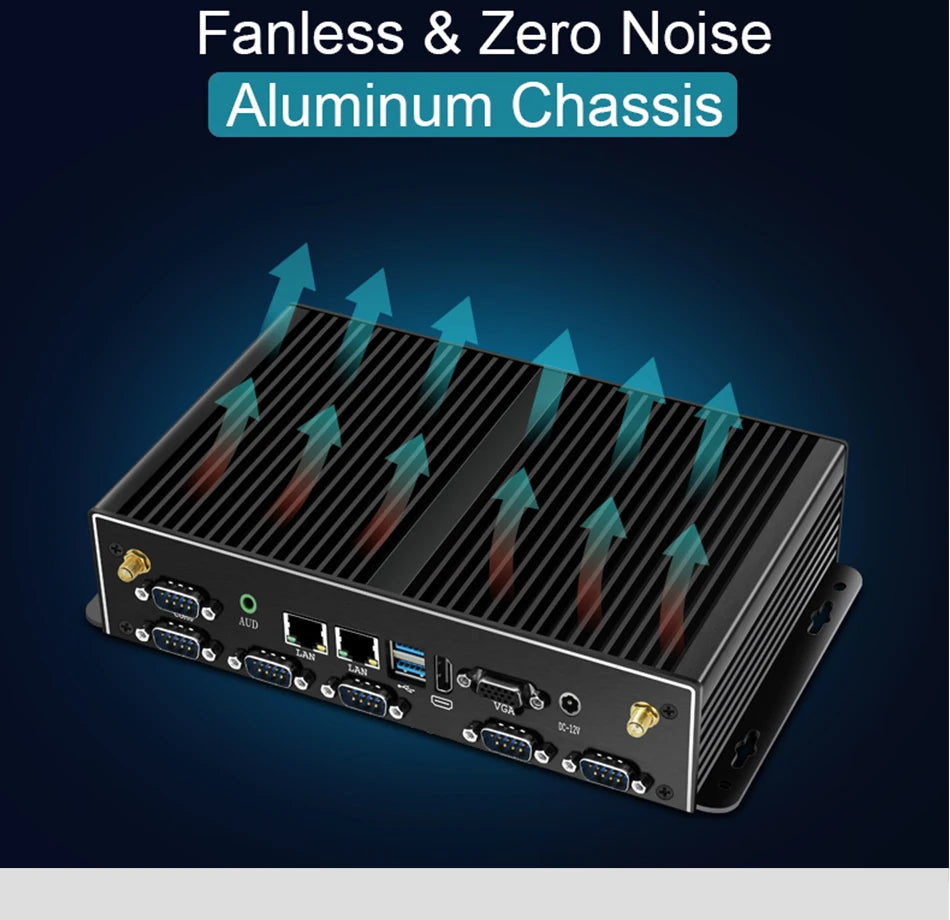 XCY Fanless Industrial Mini PC Intel Core I7 5500U 2x GbE LAN 6x COM RS232 HDMI VGA 6x USB Support WiFi 4G LTE Windows Linux