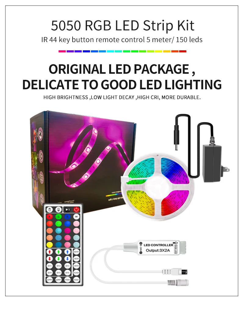 TCWIN 44-Keys RGB LED Strip Light Kit 2025 Trending Electronics 12V 5M 10M IR 24 Keys Remote Control App Music Controller Copper