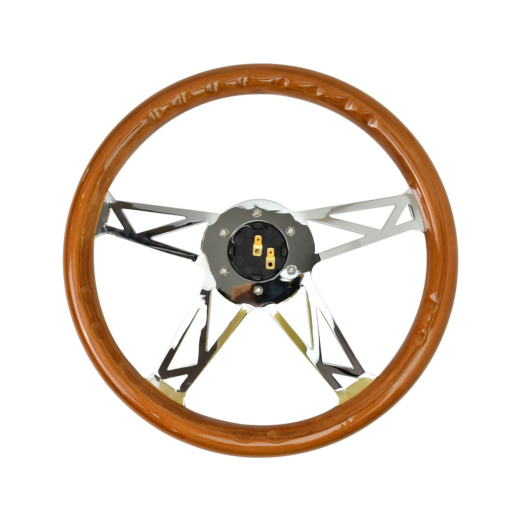 TIYPEOR Universal Classic Solid Wood 15 Inch New Design 4-spoke Bracket Retro Classic Car Steering Wheel